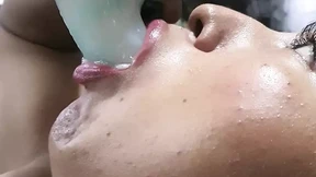 A Striking Blonde, Deep Throat Powering Her Dildo