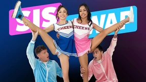Two dudes hook up with multiple babes for group sex, all about naughty&#x1F608; cheerleaders & wild threesomes