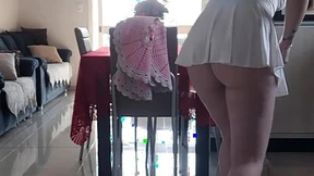 Slutty cleaning service gets down and dirty in minuscule skirt, zero underwear Slutty cleaning service gets down and dirty in minuscule skirt, zero underwear