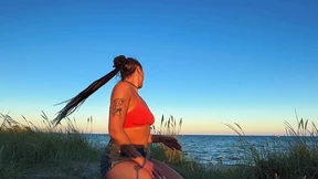 Beachside sunset banging on a sandy shore, cum dripping down thighs as sun dips Beachside sunset banging on a sandy shore, cum dripping down thighs as sun dips