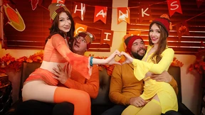 Step-daughters swap sex games with their dads on Thanksgiving night