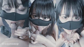 Dirty Japanese Threesome POV cum-shot sloppy blowjob on tongue
