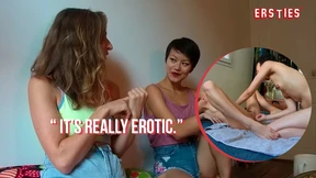 June's hairy slit gets pounded by Yumi's expert fingers