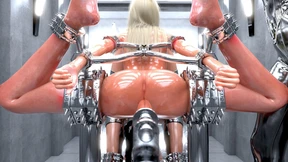 Metal-bound blonde bimbo gets ravaged in 3D fetish hell
