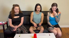 Two babes win a nasty stripper game, one scores huge vibrators next