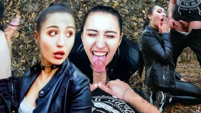 Outdoors Leather Leggins brunette takes brutal facefuck & gets facial Outdoors Leather Leggins brunette takes brutal facefuck & gets facial