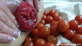 Hotkinkyjo Anal Prolapse and Vegetable Play with Small Tomatos, Lots of Small Tomatos