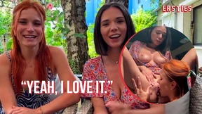 Racy lesbians Clemence & Eve publicly savor intense first-time sex