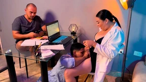 Blonde babe gets banged by hunky doc at her desk in steamy 'patient' encounter Blonde babe gets banged by hunky doc at her desk in steamy 'patient' encounter