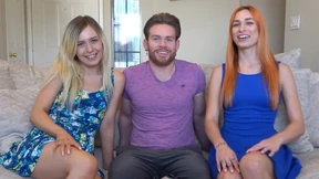 Two hot girls play a strip darts game with their male friend