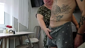 blowjob from mother-in-law, dick jerking and cum