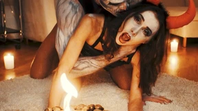 Devilish demon brutally ravages & receives All Hallows' Eve blowjobs