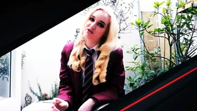 Filthy schoolgirl seduces with sultry stockings, toe-tally obsessed feet jerk-off incitement