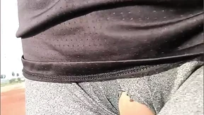 Ripped yoga pants expose her soaked slit, flaunting her fleshy goods
