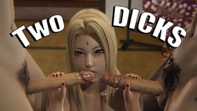 Two sexy studs rock Tsunade's snatch in sultry 3D hentai heat