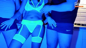Neon-lit wife gets two cocks throbbing simultaneously, full XXX episode Neon-lit wife gets two cocks throbbing simultaneously, full XXX episode