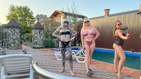 Hard flogging trio at the swimingpool Hard flogging trio at the swimingpool