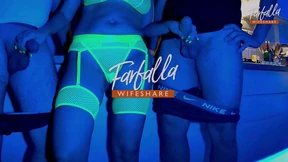 Neon-lit wife gangbang: two dudes' cocks get sucked hard, full-scene nasty! Neon-lit wife gangbang: two dudes' cocks get sucked hard, full-scene nasty!