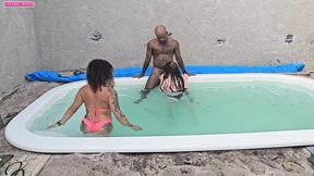 Jerking off to the pool and fucking two hot chicks with cumshot inside Jerking off to the pool and fucking two hot chicks with cumshot inside