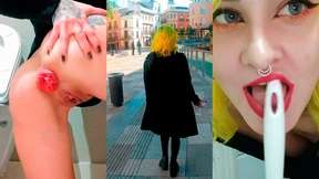 Drinking piss while walking around the city and licking public toilets Drinking piss while walking around the city and licking public toilets