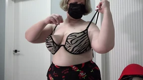 Bouncing big boobs and a big collection of new bras MILF saggy tits