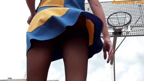 Lorine in Cheerleader Uniform and Pantyhose Shooting Balls and Flashing Lorine in Cheerleader Uniform and Pantyhose Shooting Balls and Flashing