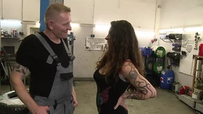 Hot threesome in the garage with two big cocks