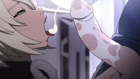 Nier Fuckomata blowjob, cumshot, orgasm - Cartoon Sex Parody