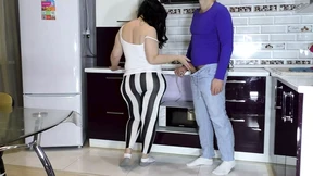 Stepson met stepmom in the kitchen and fucked her big ass