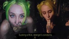 Sucking a real stranger's condoms eating trash and dirt My absolutely extreme night walk