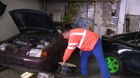 Sexy Milf with huge tits gets fucked hard in the garage with big cock