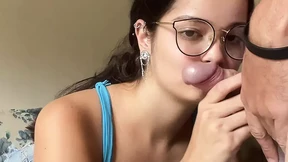Busty brunette nerd giving deep blowjob on Wellington Prado's big cock with her back to the mirror in denim shorts Busty brunette nerd giving deep blowjob on Wellington Prado's big cock with her back to the mirror in denim shorts