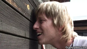 He penetrates a hefty-boobed blonde matured woman in a public restroom stall He penetrates a hefty-boobed blonde matured woman in a public restroom stall