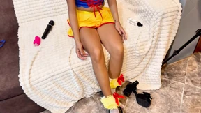 Asian Cosplay Footjob with Cum on Feet Asian Cosplay Footjob with Cum on Feet