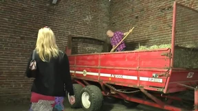 Pussy licking pussy fucking dildo penetrated in the farm
