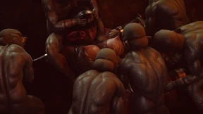 White Slut Gets Pounded By Goblin Gang; Intense Creampie Swallow Orgy