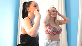 Bella and Sandra play strip darts before lesbian shower