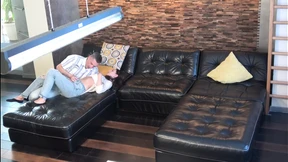 Sexy Brunette Wife Cheating Fucking on Leather Sofa