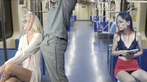 Pervert gets on the train rubbing cock on women in public!