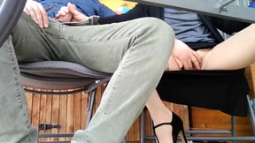 Under the table The cheating wife invites the neighbor for a drink and rides him Under the table The cheating wife invites the neighbor for a drink and rides him