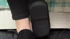Latina does shoe play and shoe slapping with her flats!