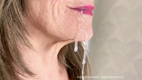 Saggy tit granny intense throatjob and cumshot swallow