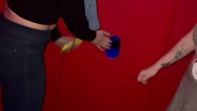 Hotwifekk shows her friend the ropes at her first gloryhole