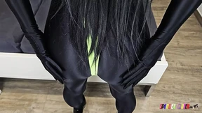 SpandexQueen Hard Fucks Her Black Suit, Jerks Him Off In His Manhood