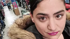 Hot girl at the public store wet pussy fucking with are huge dildo