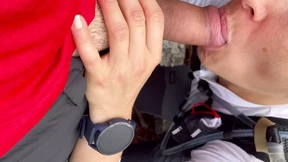 Suck stranger cock in forest and swallowed her cum