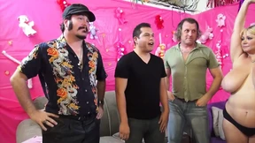 Four busty babes blow a fan named Van! Four busty babes blow a fan named Van!