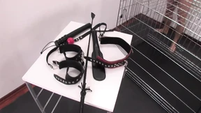 Teen slave was fisting with a king size dildo