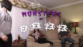 Stepmom and stepdaughter take turns stroking cock