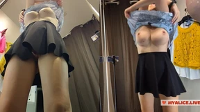 Camera in fitting room on pink pussy of blonde with big tits Sexy blonde try on haul clothes Camera in fitting room on pink pussy of blonde with big tits Sexy blonde try on haul clothes